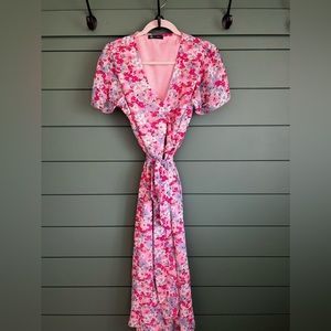 Pink Floral Spring Midi Dress